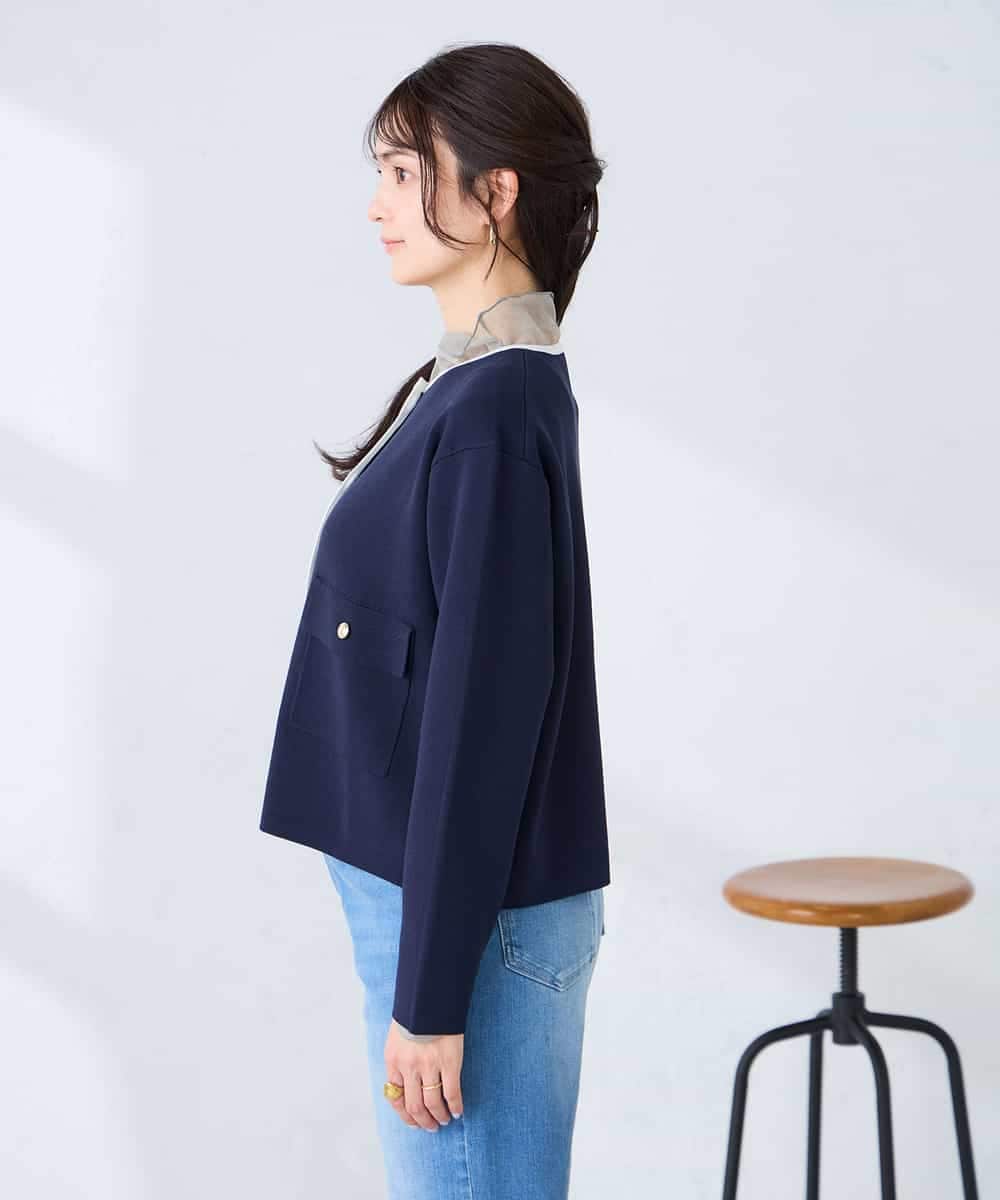 K2CFD02059 a.v.v(アー・ヴェ・ヴェ) メタルボタンポケットニットジャケット ネイビー