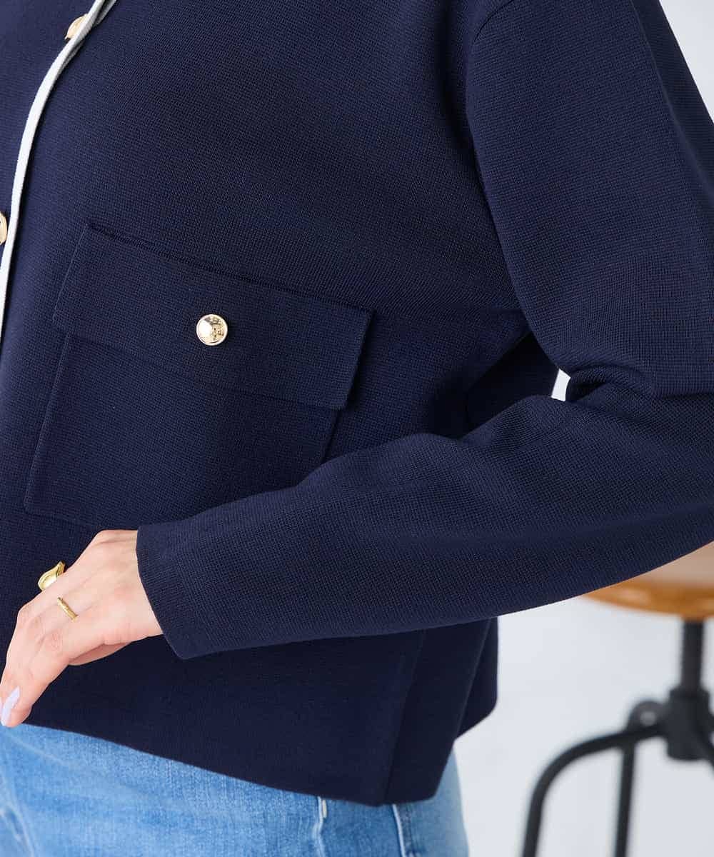 K2CFD02059 a.v.v(アー・ヴェ・ヴェ) メタルボタンポケットニットジャケット ネイビー