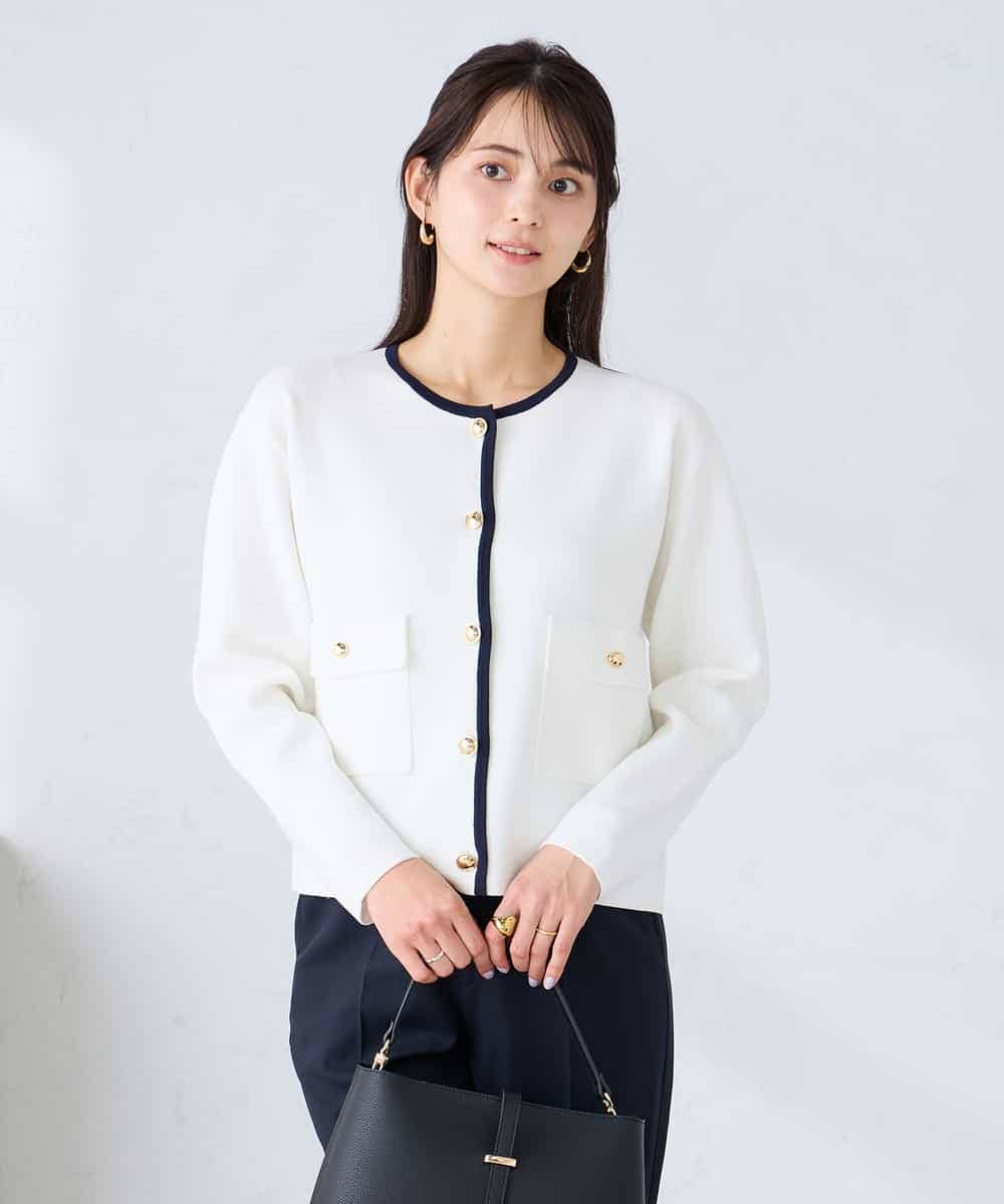 K2CFD02059 a.v.v(アー・ヴェ・ヴェ) メタルボタンポケットニットジャケット アイボリー