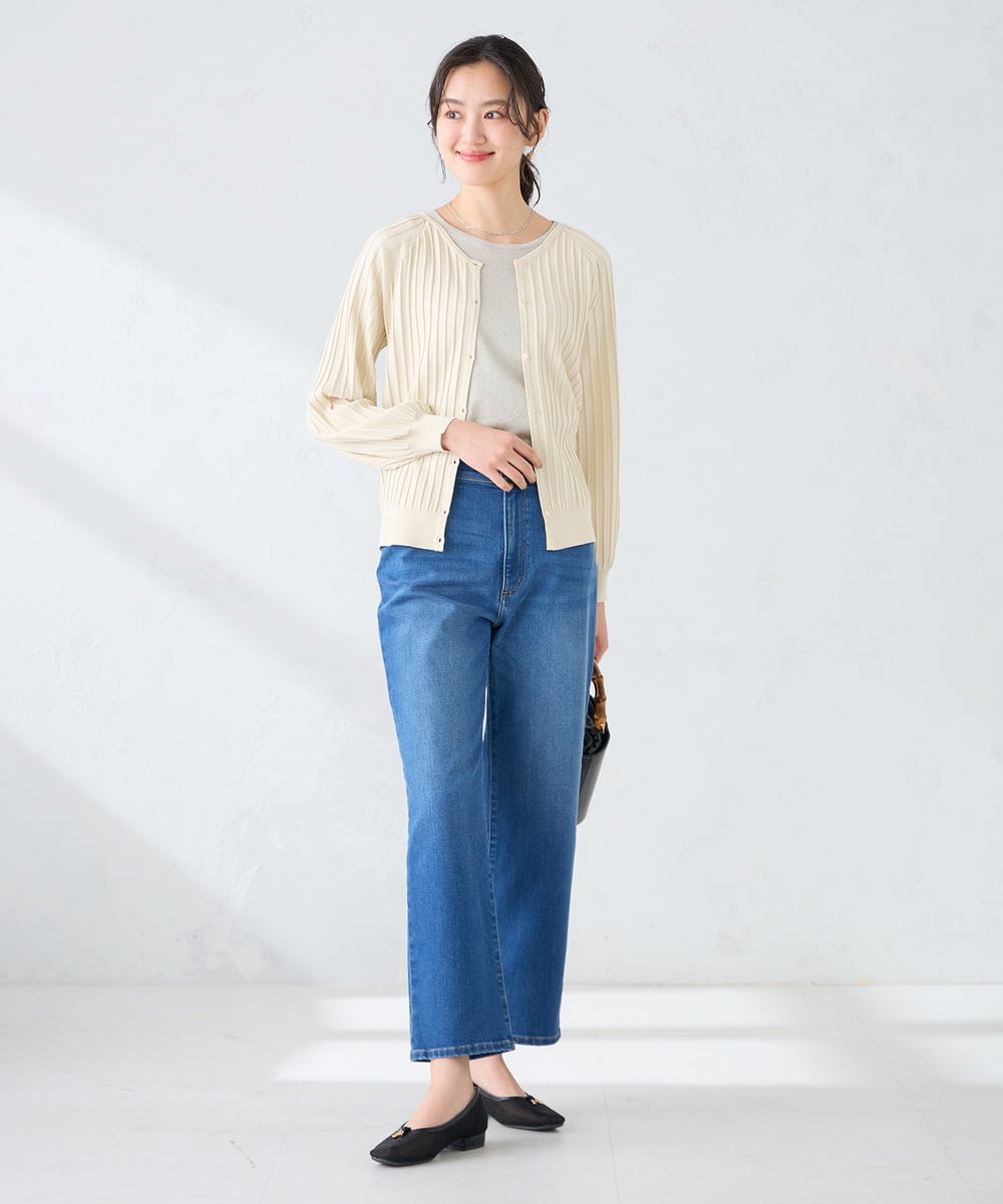 K2CFD06054 a.v.v(アー・ヴェ・ヴェ) プリーツ編みVネックニットカーディガン グリーン