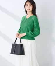 K2CFD06054 a.v.v(アー・ヴェ・ヴェ) プリーツ編みVネックニットカーディガン グリーン