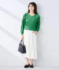 K2CFD06054 a.v.v(アー・ヴェ・ヴェ) プリーツ編みVネックニットカーディガン グリーン