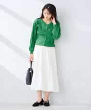 K2CFD06054 a.v.v(アー・ヴェ・ヴェ) プリーツ編みVネックニットカーディガン グリーン