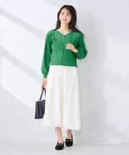 K2CFD06054 a.v.v(アー・ヴェ・ヴェ) プリーツ編みVネックニットカーディガン グリーン