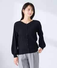 K2CFD06054 a.v.v(アー・ヴェ・ヴェ) プリーツ編みVネックニットカーディガン グリーン