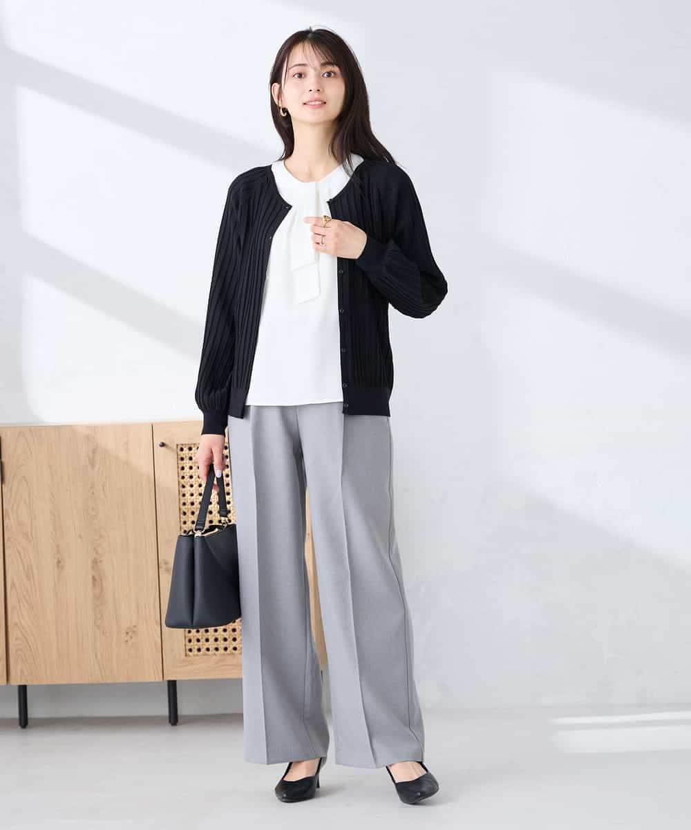 K2CFD06054 a.v.v(アー・ヴェ・ヴェ) プリーツ編みVネックニットカーディガン グリーン