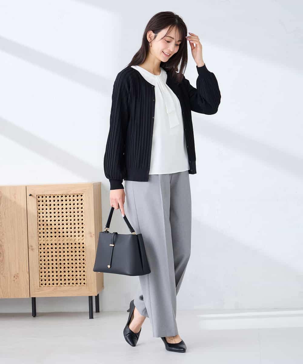 K2CFD06054 a.v.v(アー・ヴェ・ヴェ) プリーツ編みVネックニットカーディガン グリーン