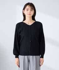 K2CFD06054 a.v.v(アー・ヴェ・ヴェ) プリーツ編みVネックニットカーディガン グリーン