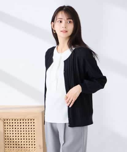 K2CFD06054 a.v.v プリーツ編みVネックニットカーディガン