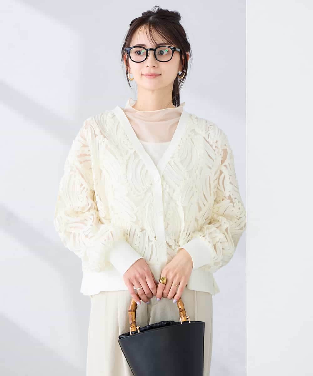 K2CFD07059 a.v.v(アー・ヴェ・ヴェ) チュール刺繍レースカーディガン アイボリー