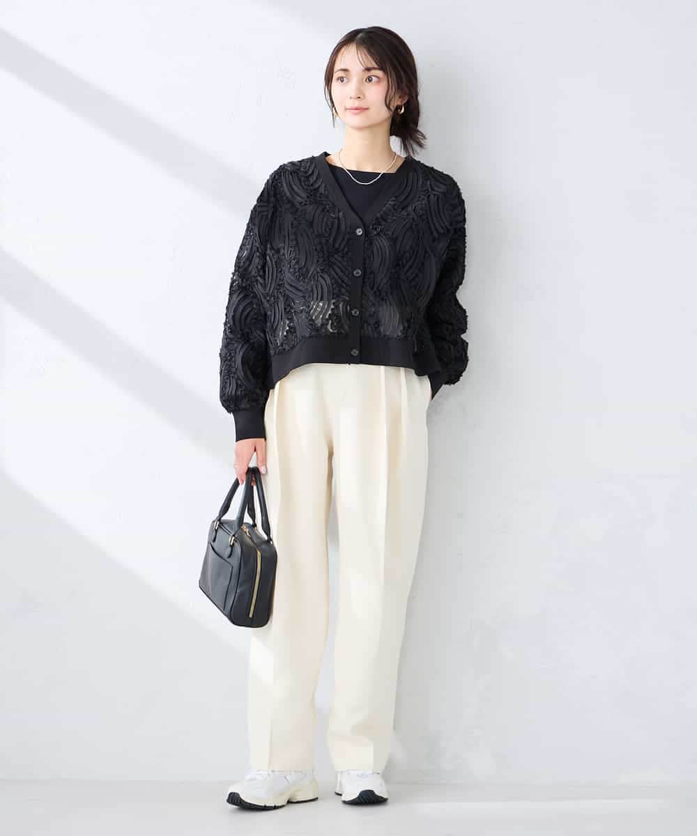 K2CFD07059 a.v.v(アー・ヴェ・ヴェ) チュール刺繍レースカーディガン アイボリー