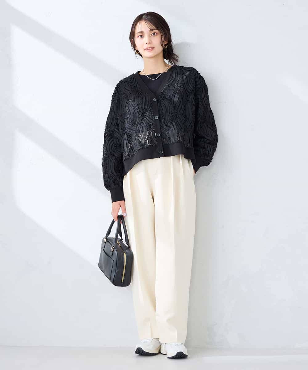 K2CFD07059 a.v.v(アー・ヴェ・ヴェ) チュール刺繍レースカーディガン アイボリー