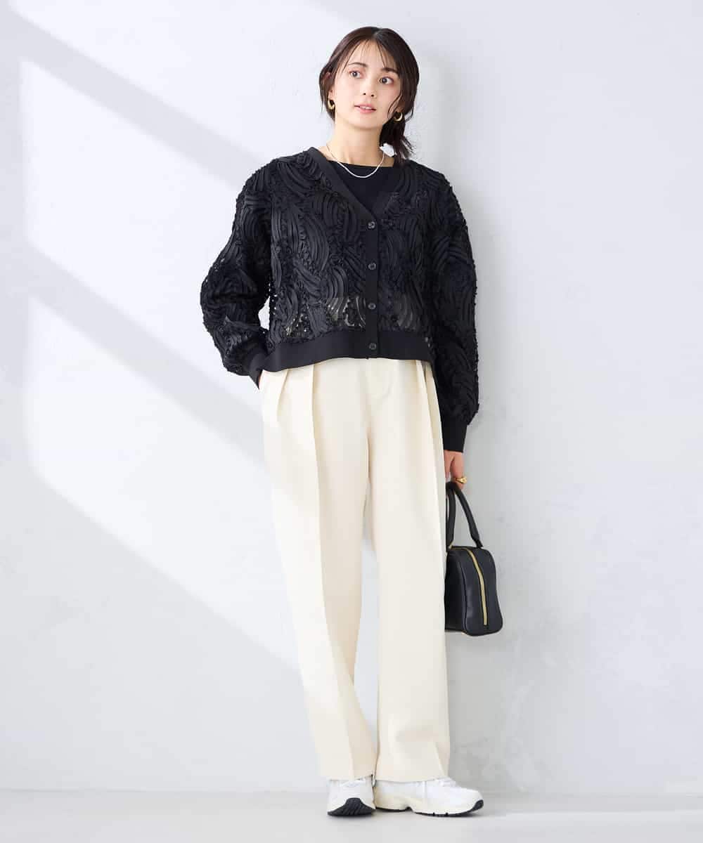 K2CFD07059 a.v.v(アー・ヴェ・ヴェ) チュール刺繍レースカーディガン アイボリー
