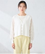 K2CFD09059 a.v.v(アー・ヴェ・ヴェ) チュールレース袖ニットカーディガン アイボリー