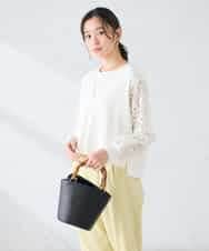 K2CFD09059 a.v.v(アー・ヴェ・ヴェ) チュールレース袖ニットカーディガン アイボリー