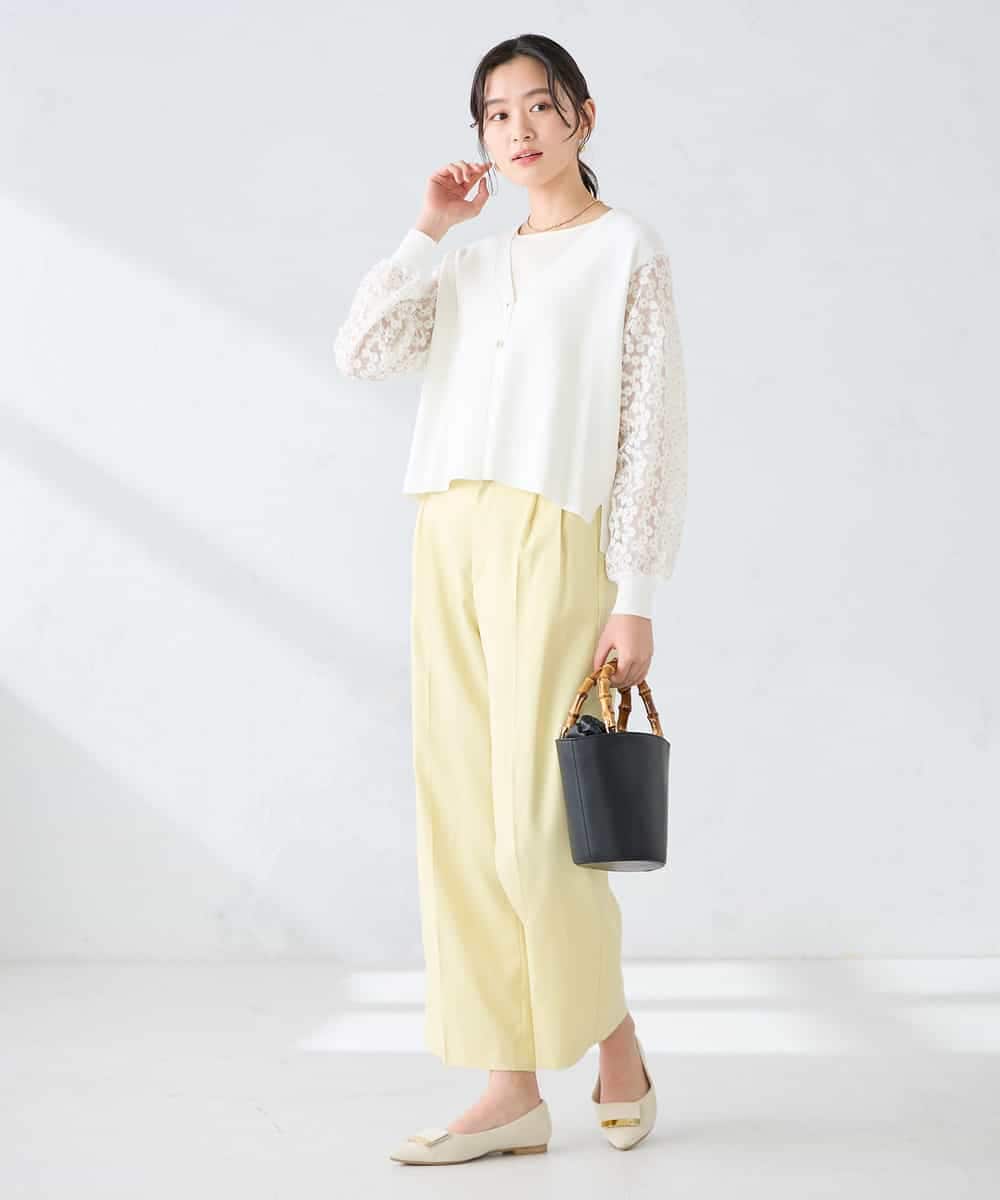 K2CFD09059 a.v.v(アー・ヴェ・ヴェ) チュールレース袖ニットカーディガン アイボリー