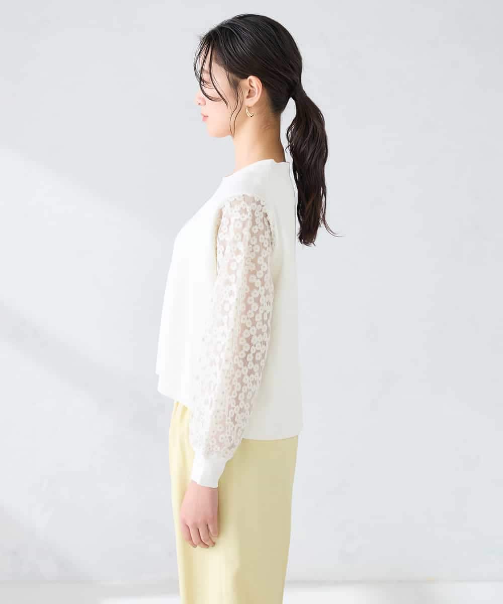 K2CFD09059 a.v.v(アー・ヴェ・ヴェ) チュールレース袖ニットカーディガン アイボリー