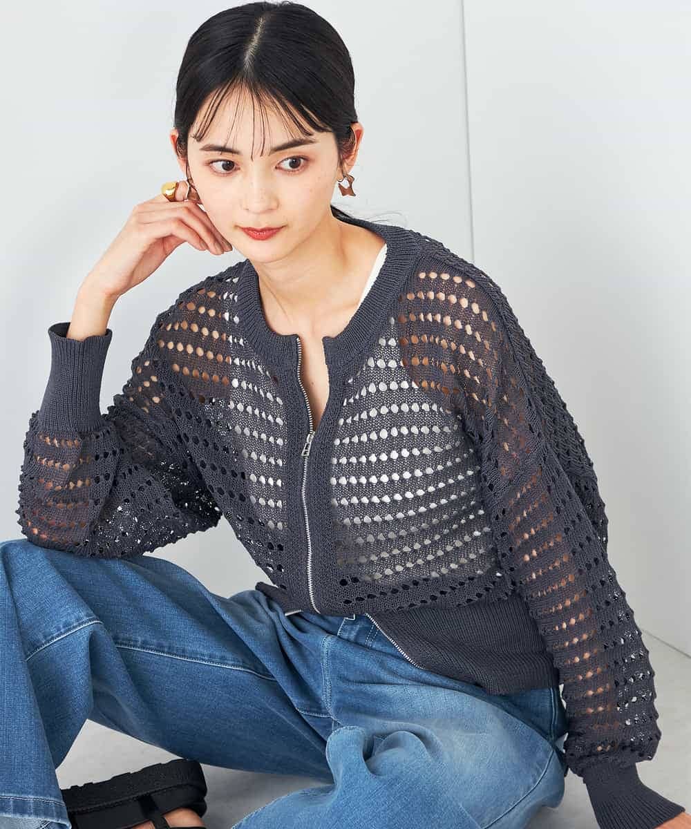 K2CGA13049 a.v.v(アー・ヴェ・ヴェ) ダブルジップメッシュニットブルゾン アイボリー
