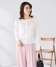 K2CGD11059 a.v.v(アー・ヴェ・ヴェ) レースコンビクルーネックカーディガン ホワイト