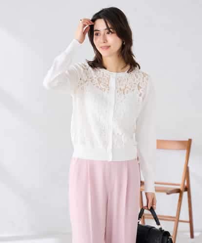 K2CGD11059 a.v.v レースコンビクルーネックカーディガン