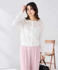 K2CGD11059 a.v.v(アー・ヴェ・ヴェ) レースコンビクルーネックカーディガン ホワイト