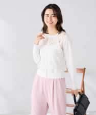 K2CGD11059 a.v.v(アー・ヴェ・ヴェ) レースコンビクルーネックカーディガン ホワイト