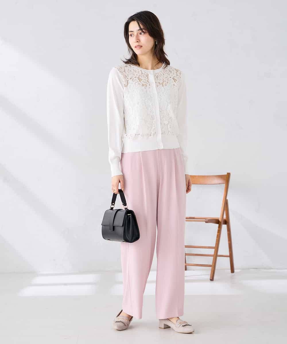 K2CGD11059 a.v.v(アー・ヴェ・ヴェ) レースコンビクルーネックカーディガン ホワイト