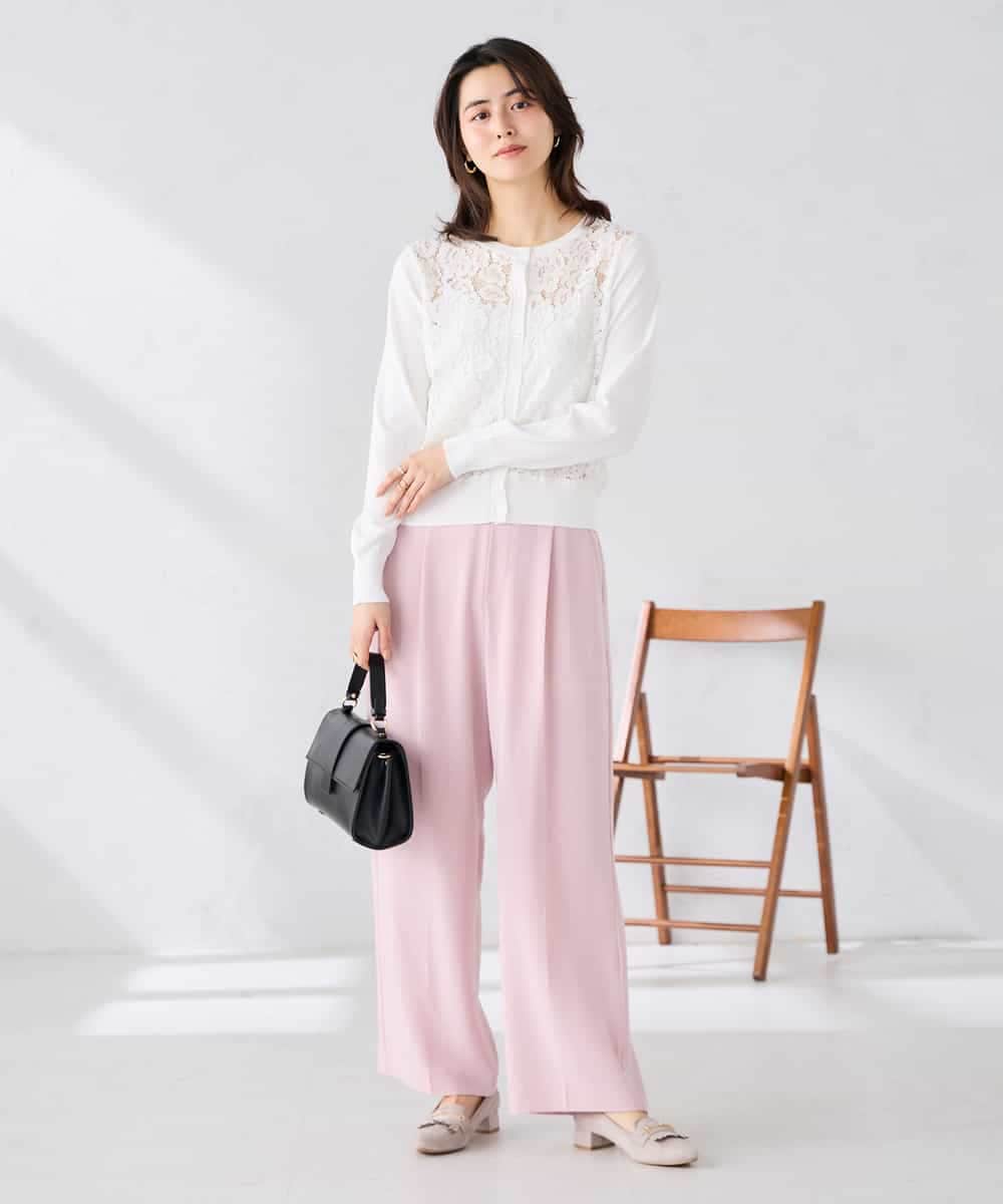 K2CGD11059 a.v.v(アー・ヴェ・ヴェ) レースコンビクルーネックカーディガン ホワイト