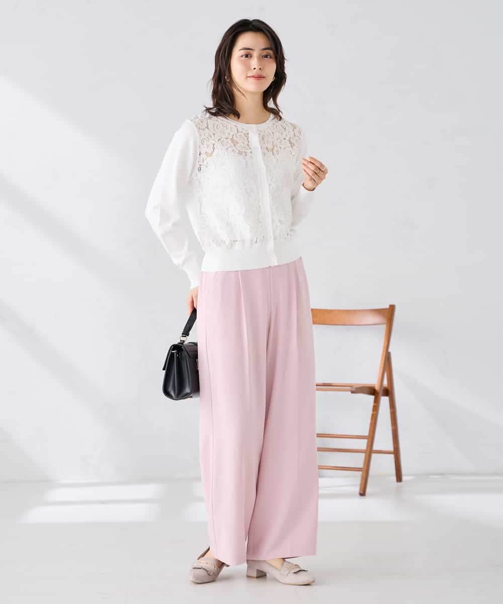 K2CGD11059 a.v.v(アー・ヴェ・ヴェ) レースコンビクルーネックカーディガン ホワイト