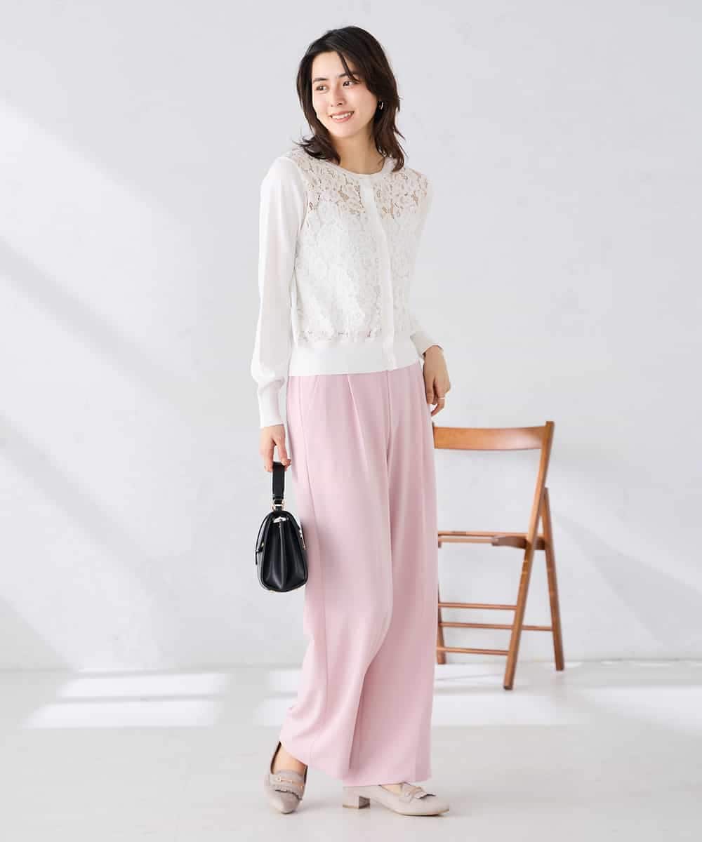 K2CGD11059 a.v.v(アー・ヴェ・ヴェ) レースコンビクルーネックカーディガン ホワイト