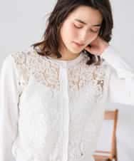 K2CGD11059 a.v.v(アー・ヴェ・ヴェ) レースコンビクルーネックカーディガン ホワイト