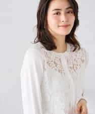 K2CGD11059 a.v.v(アー・ヴェ・ヴェ) レースコンビクルーネックカーディガン ホワイト