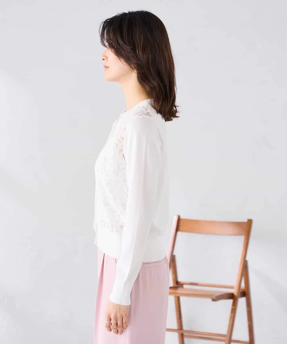 K2CGD11059 a.v.v(アー・ヴェ・ヴェ) レースコンビクルーネックカーディガン ホワイト