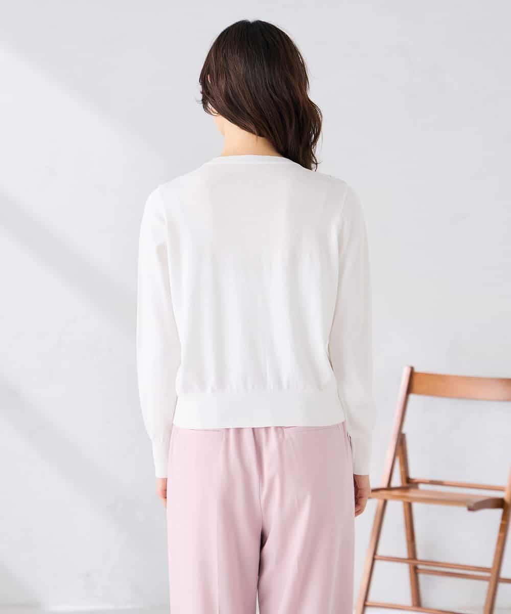 K2CGD11059 a.v.v(アー・ヴェ・ヴェ) レースコンビクルーネックカーディガン ホワイト