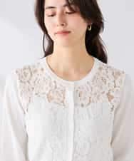 K2CGD11059 a.v.v(アー・ヴェ・ヴェ) レースコンビクルーネックカーディガン ホワイト