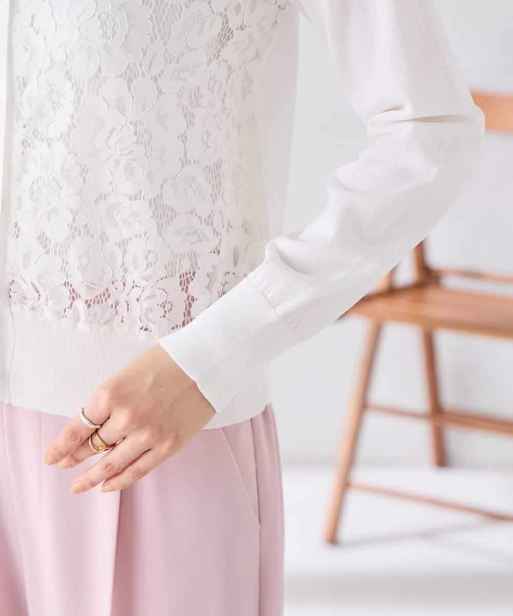 K2CGD11059 a.v.v(アー・ヴェ・ヴェ) レースコンビクルーネックカーディガン ホワイト