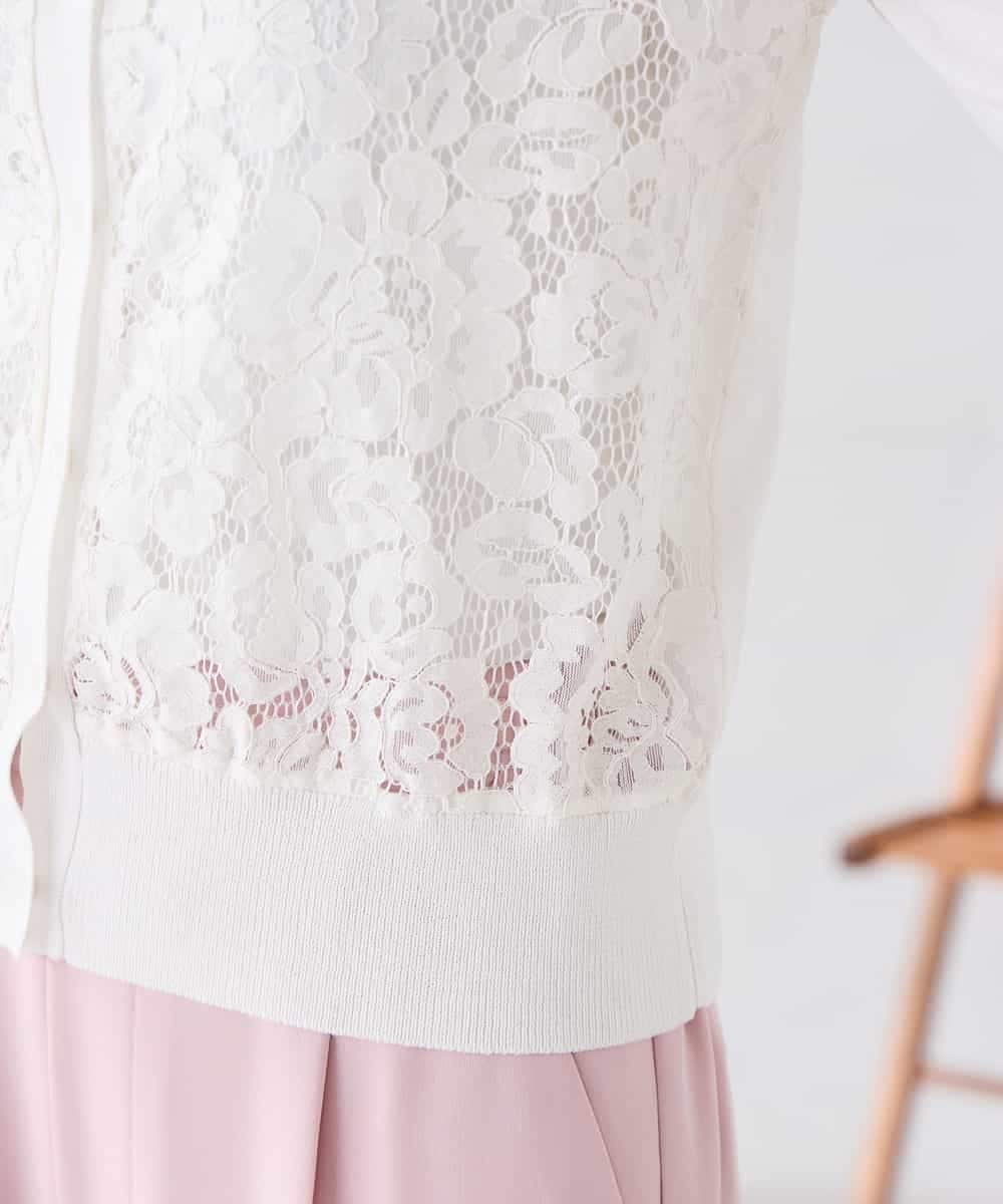 K2CGD11059 a.v.v(アー・ヴェ・ヴェ) レースコンビクルーネックカーディガン ホワイト