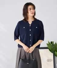 K2CGD12059 a.v.v(アー・ヴェ・ヴェ) 6分袖ジャケットライクカーディガン ネイビー