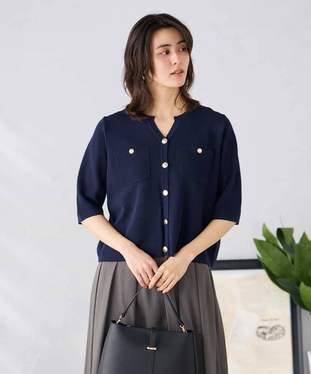 K2CGD12059 a.v.v(アー・ヴェ・ヴェ) 6分袖ジャケットライクカーディガン ネイビー