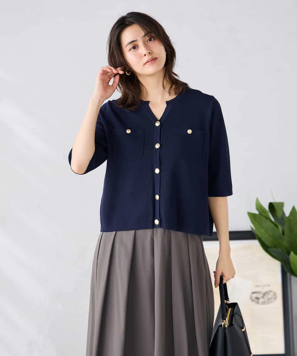 K2CGD12059 a.v.v(アー・ヴェ・ヴェ) 6分袖ジャケットライクカーディガン ネイビー