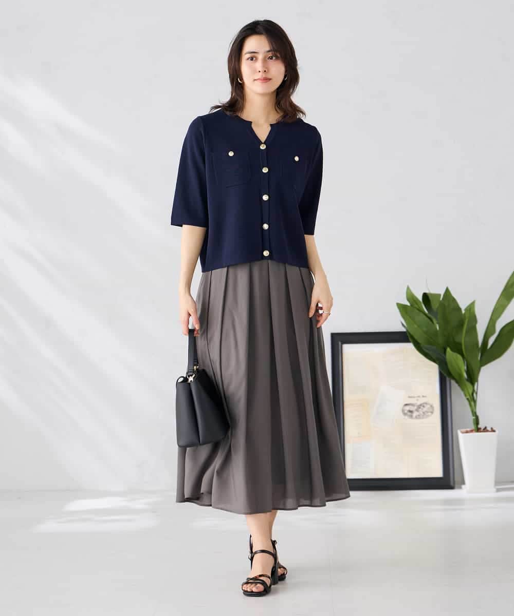 K2CGD12059 a.v.v(アー・ヴェ・ヴェ) 6分袖ジャケットライクカーディガン ネイビー