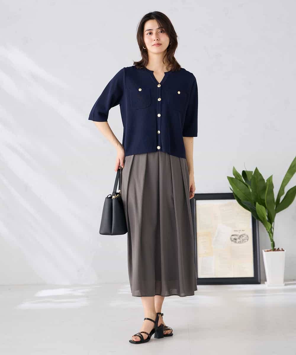 K2CGD12059 a.v.v(アー・ヴェ・ヴェ) 6分袖ジャケットライクカーディガン ネイビー