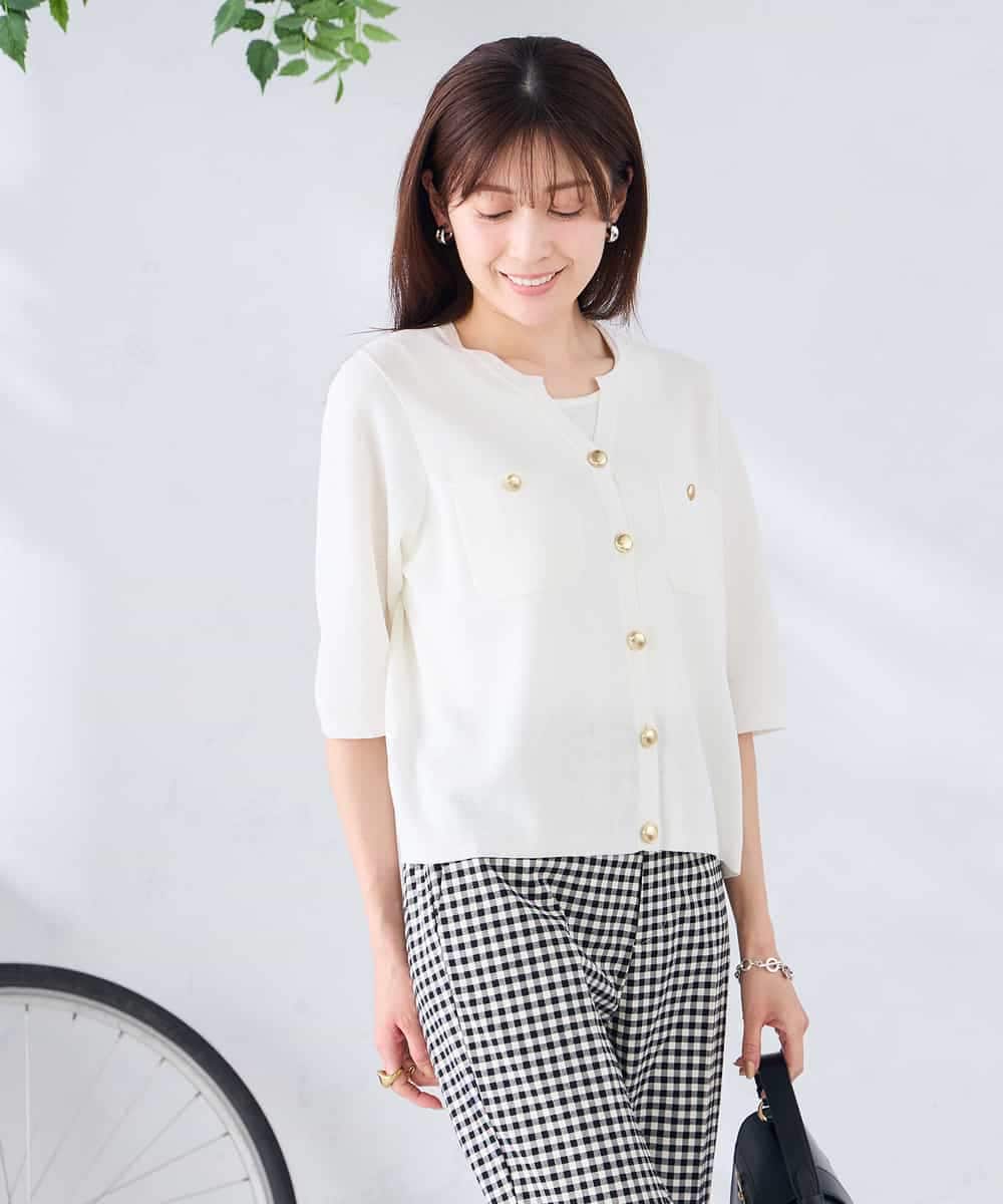 K2CGD12059 a.v.v(アー・ヴェ・ヴェ) 6分袖ジャケットライクカーディガン ネイビー