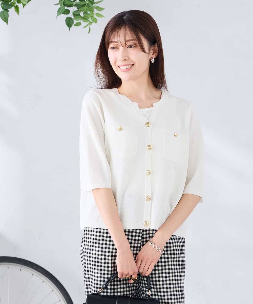 K2CGD12059 a.v.v(アー・ヴェ・ヴェ) 6分袖ジャケットライクカーディガン ネイビー