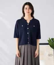 K2CGD12059 a.v.v(アー・ヴェ・ヴェ) 6分袖ジャケットライクカーディガン ネイビー