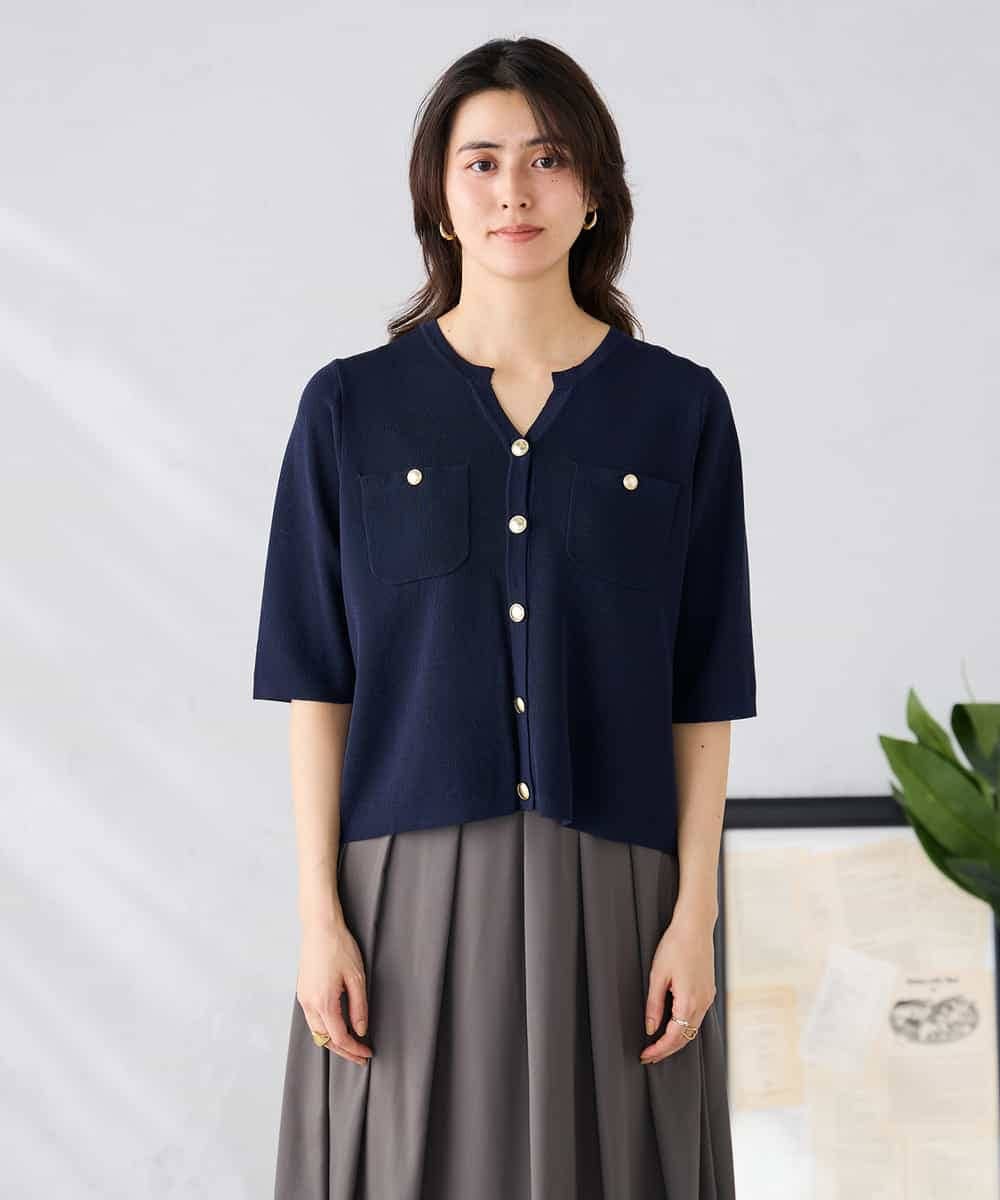 K2CGD12059 a.v.v(アー・ヴェ・ヴェ) 6分袖ジャケットライクカーディガン ネイビー