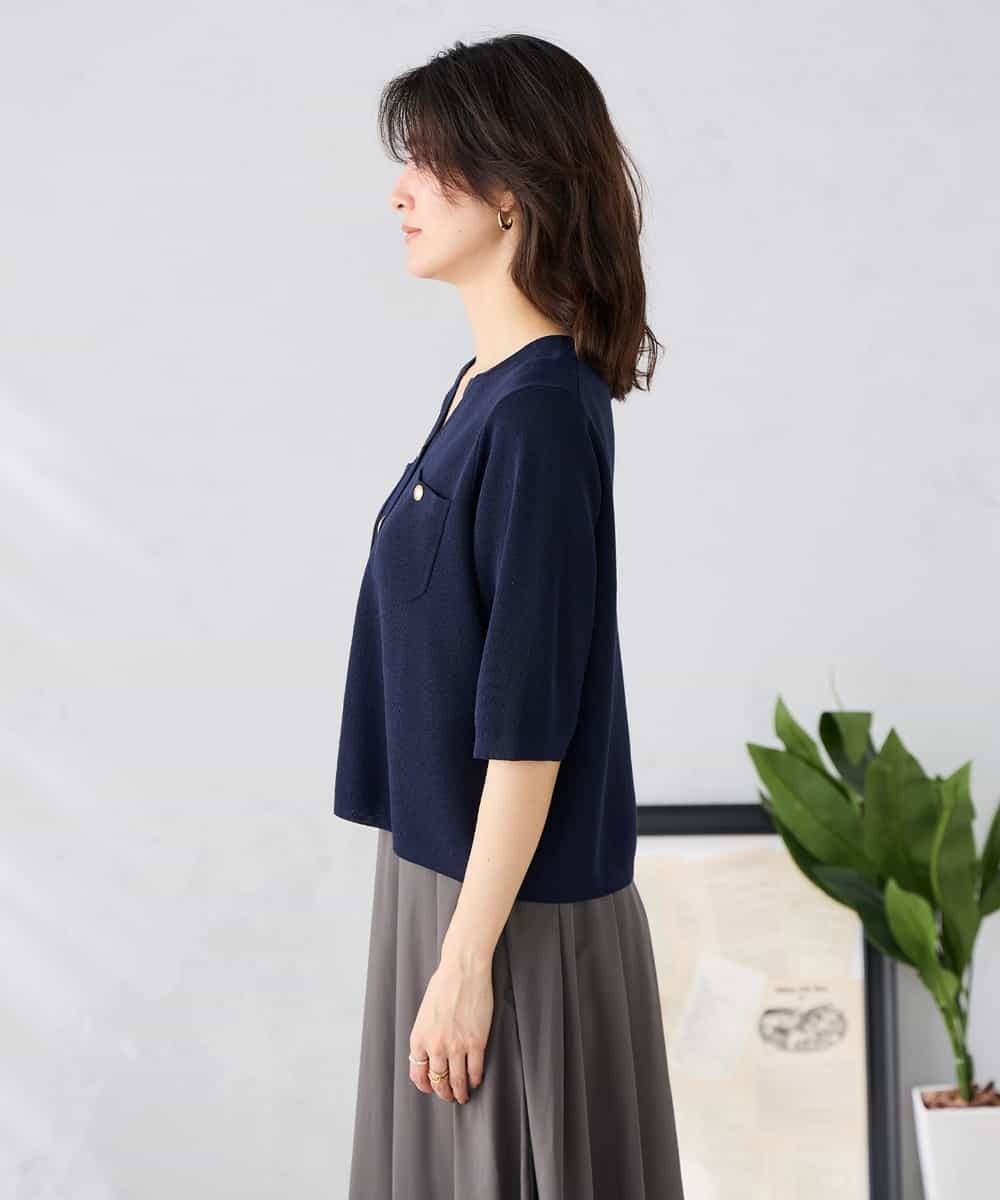 K2CGD12059 a.v.v(アー・ヴェ・ヴェ) 6分袖ジャケットライクカーディガン ネイビー