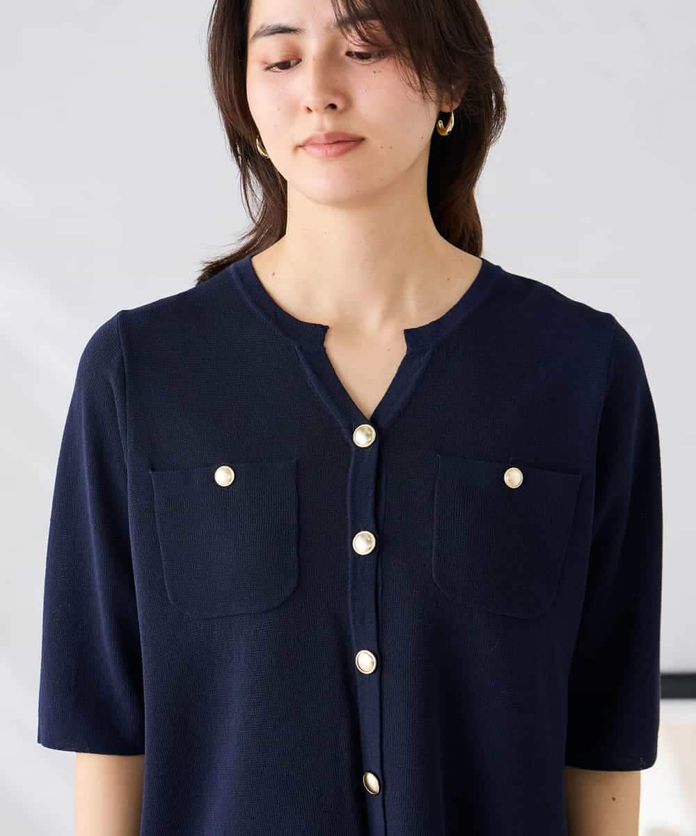 K2CGD12059 a.v.v(アー・ヴェ・ヴェ) 6分袖ジャケットライクカーディガン ネイビー