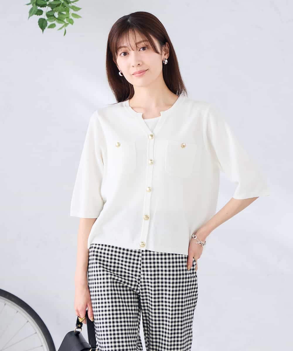 K2CGD12059 a.v.v(アー・ヴェ・ヴェ) 6分袖ジャケットライクカーディガン アイボリー