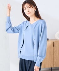 K2CGD20049 a.v.v(アー・ヴェ・ヴェ) クルーネックサマーカーディガン【洗える/接触冷感/UVカット】 ブルー